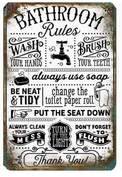 Bathroom Rules - Badezimmer Regeln Bad Metallschild Schweiz Blechschild Vintage Schild Retro