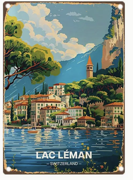 Lac Leman Genfer See Schweiz Vintage Blechschild Retro Ski Schild Metallschild Nostalgie Foto