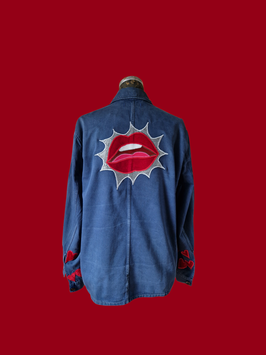 Vintage Arbeitsjacke „LIPS“ – Upcycling Jacke mit Kussmund, Unisex Unikat