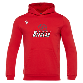 MACRON Banjo Hero Hoodie rot mit Sieglarer TV Basketball-Logo und Wunschname