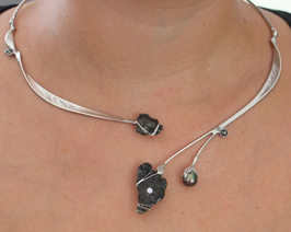 Halsschmuck Collier Silber 935 Meteorit & Perlen 1011S