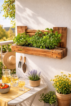 Blumen- und Kräuterregal, geflammt, 68 x 33 x 15, optional mit Zinkschale