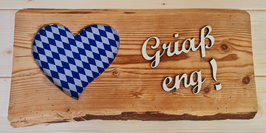 Unikat! Altholzbrett "Griaß eng!" mit Bayernraute in Epoxidharz, klein