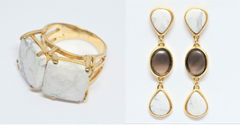 10372/379 Ring/ Ohrhänger vergoldet mit Howlith