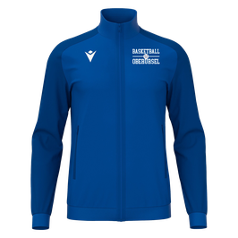 MACRON Anubis Trainingsjacke royal blau mit kleinem weißen TSGO Basketball-Logo und Wunschname