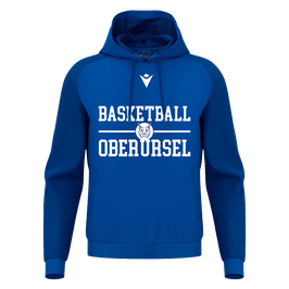 MACRON Horn Hoodie royal blau mit großem weißen TSGO Basketball-logo und Wunschnamen