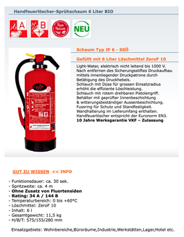 Handfeuerlöscher-Sprühschaum 6 Liter BIO