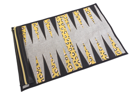 Backgammon Reisespiel zum Zusammenrollen Leo gelb schwarz