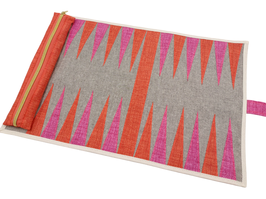 Roll Up Backgammon Mühle Kombi Reisespiel orange pink Strukturmuster