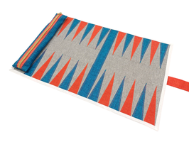 Roll Up Backgammon Reisespiel orange türkis Strukturmuster