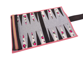 Roll Up Backgammon Reisespiel floral Ziegenleder trachtig