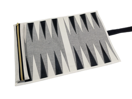 Roll Up Backgammon Reisespiel klassisch schwarz weiß Upcycling