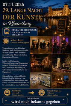 07.11.2026 --- 29. Lange Nacht der Künste in Rheinsberg