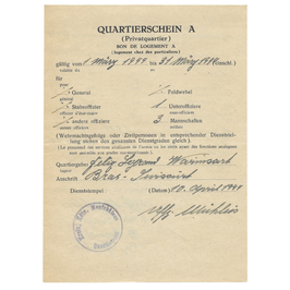 Duits Document - Quartierschein A (Inkwartiering) - 1944