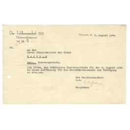 Duits Document - Opeising Stadsschouwburg Kortrijk - 1940