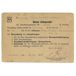 Originele DAF (Deutsche Arbeitsfront) Postkaart - Kennisgeving Uitkering - 1935