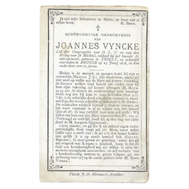 Doodsprentje van 'Joannes Vyncke'