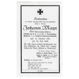 Doodsprentje van 'Johann Mayr' (SS-Unterscharführer)