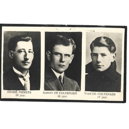 Doodsprentje van 'André Pierets / Albert De Colvenaer / Yvan De Colvenaer'