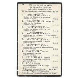 Herinneringsprentje van spoorwegramp te Lier - 1943