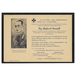 Doodskaartje van 'Pg. Hubert Strauß' (Ritterkreuz)