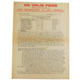 Nederlandse verzetskrant 'De vrije Pers' - 1944