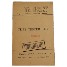 US War Department - Technical Manual - Tube Tester I-177 - 1944