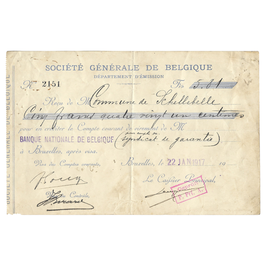 Société Générale de Belgique - betaalbewijs - 1917