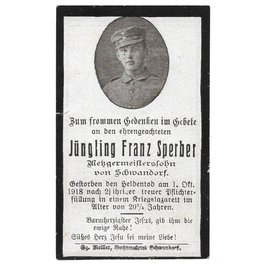 Doodsprentje 'Franz Sperber' - 1918