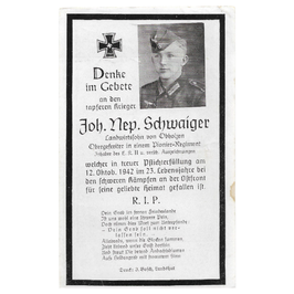Doodsprentje van 'Joh. Nep. Schwaiger'