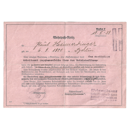 Wehrmacht - Wehrpass-Notiz - 1939