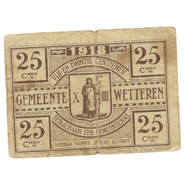 België - Noodgeld - Gemeente Wetteren - 25 centiemen - 1918