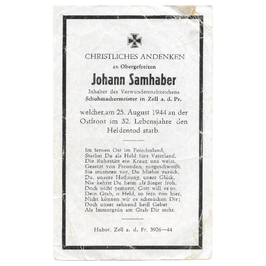 Doodsprentje van 'Johann Samhaber'