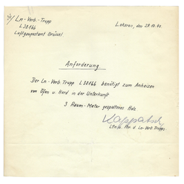 Duits Document - Opeising Brandhout Luftwaffe-eenheid Lokeren - 1940