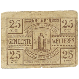 België - Noodgeld - Gemeente Wetteren - 25 centiemen - 1918