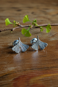 Orecchini ginkgo a lobo in argento 925 - misura media