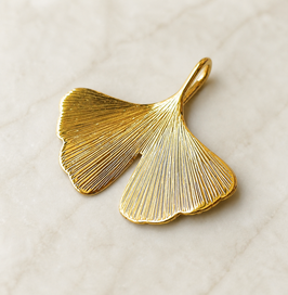 GINKGO - Ciondolo foglia di ginkgo biloba in oro 9kt (375)