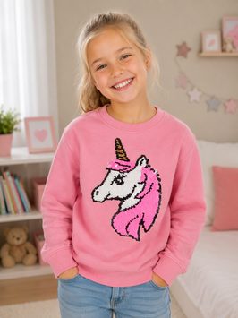 Mod: INT-240214 Sudadera rosa con unicornio rosa  cuerno