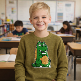Sueter Verde en crochet con dino