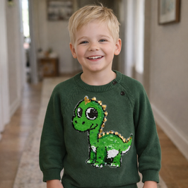 Suéter Verde con Dino filo dorado