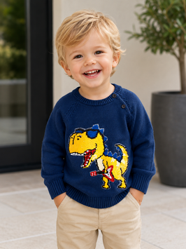 INT-240216 Sueter azul con dino rockero