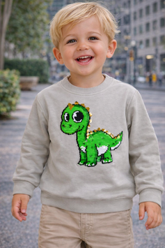 INT-240-420 Sudadera crema con dino filo dorado