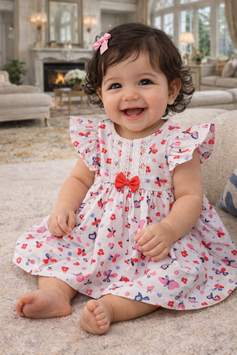 Vestido Blanco con mariposas rojas