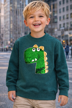 Sudadera verde con dino dorado