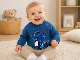Mod. INT 240228 Suéter azul rey con dino azul baby