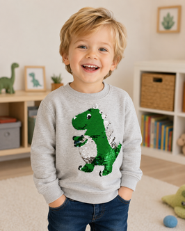 INT-240-416 Sudadera Gris con Dino baby plateado