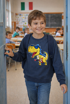 Mod: INT-240207 Sudadera azul con dino rockero