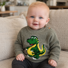 Sueter Verde en crochet con dino amarillo