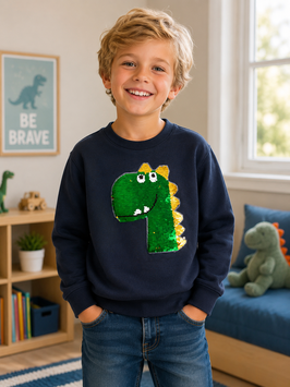 Mod: INT-240204 Sudadera azul marino con dino dorado