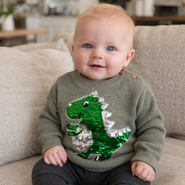 Suéter Verde en crochet con Dino filo Plata